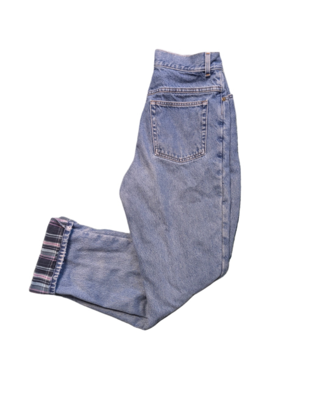 Vintage L.L. Bean Flannel Lined Jeans 8 Tall Plaid Original Fit High Rise Blue